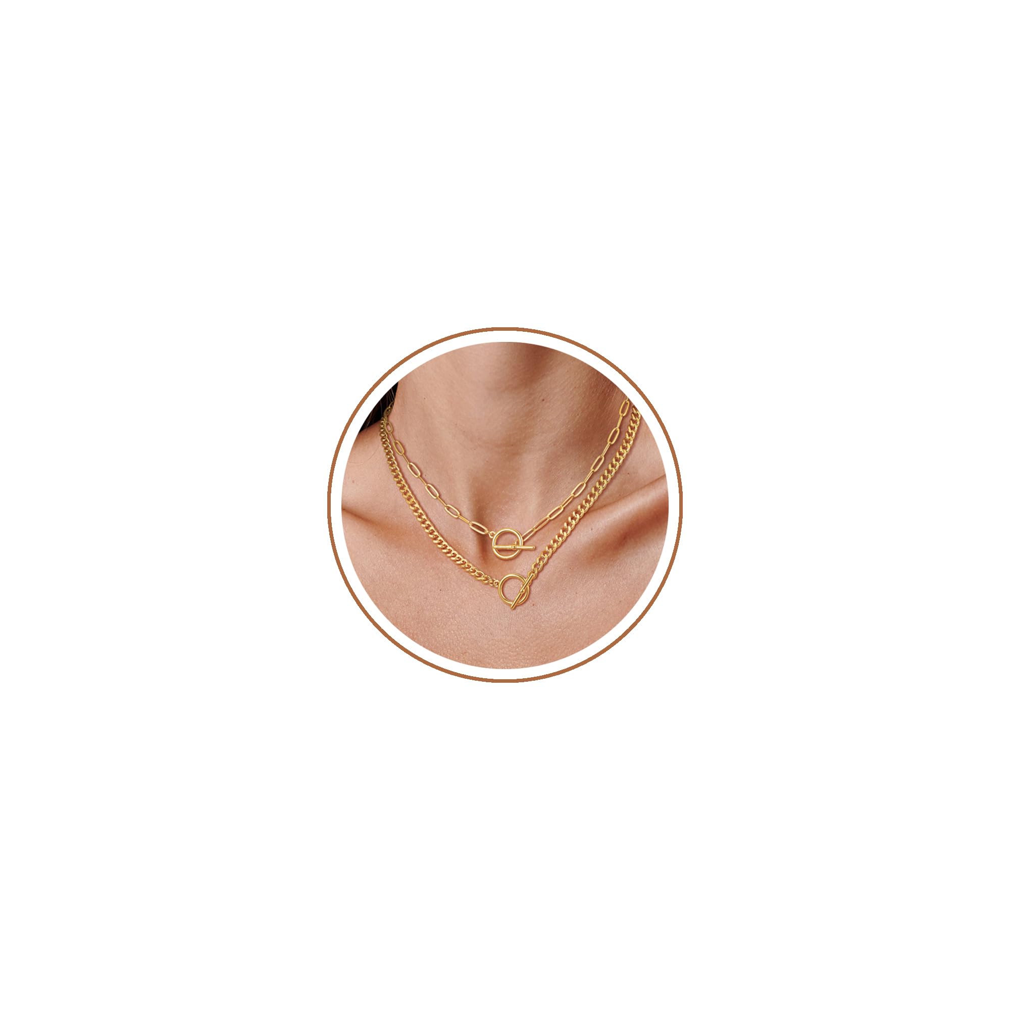 CHESKY 14K Gold Plated Layered Chain Necklace for Women