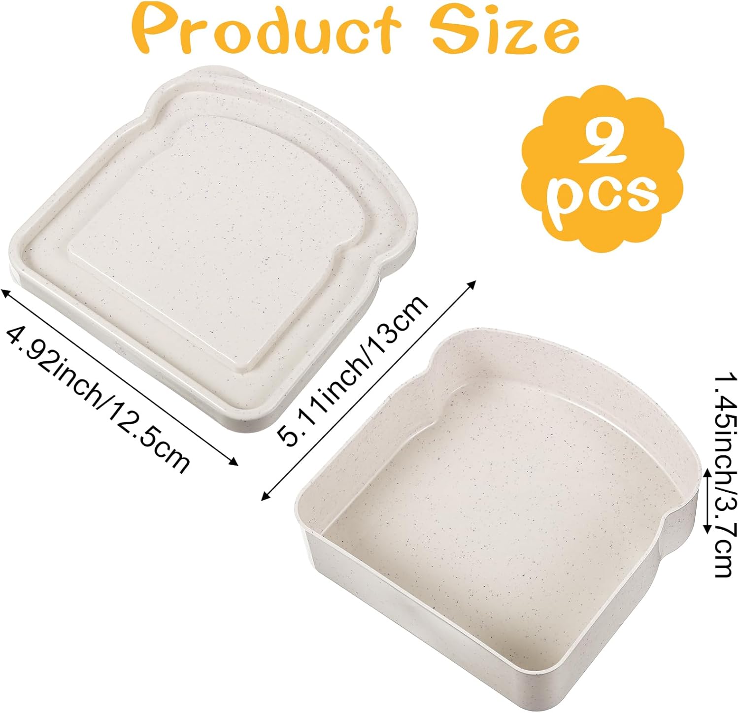 2 Pcs Bread Sandwich Containers Reusable Sliced Toast Boxs Holder Container Toast Shape Food Storage Plastic Lunch Boxes with Lid for Fruit Salad Snacks Family Office Camping Adults - Image 2