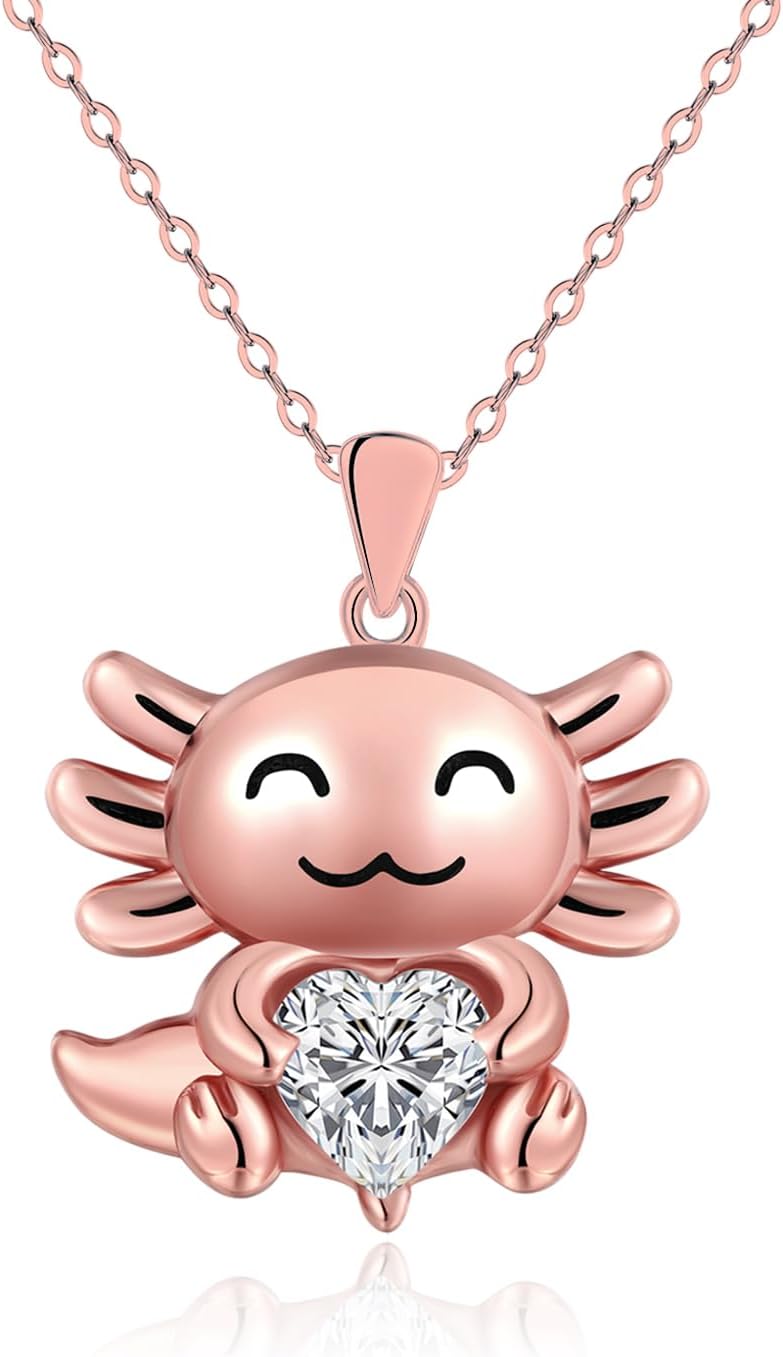 925 Sterling Silver Axolotl Pendant Necklace for Women Adorable Axolotl Birthstone Necklace Cute Animal Axolotl Birthday Jewelry Gifts for Daughter Granddaughter