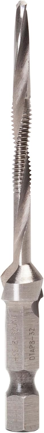 Greenlee DTAP8-32 Combination Drill/Tap Countersink Drill Bit for up to 10-Gauge Metal, Combination Drill, Tap, and Deburr Bit with Quick Change Hex, 8-32 NC
