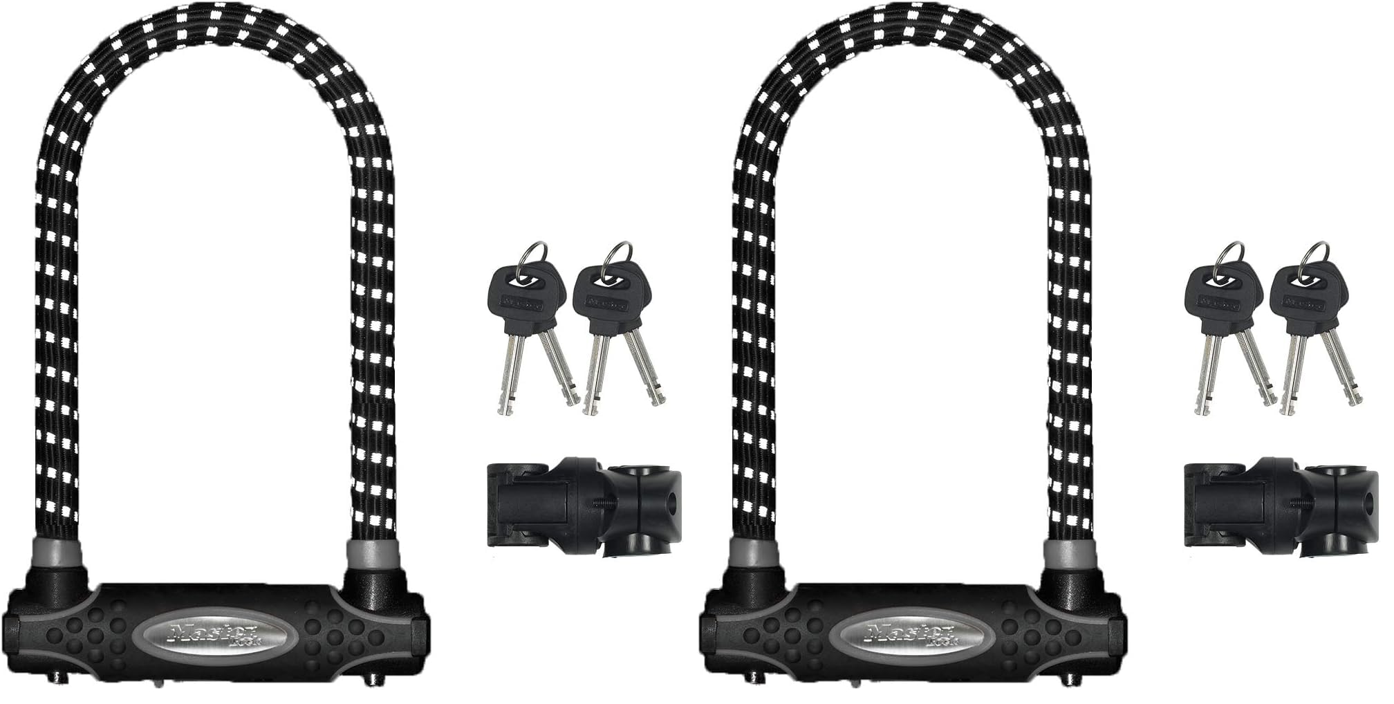 Master Lock 8195EURDPROREF Candado U, Llave, Soporte de Transporte, Antirrobo Certificado, Reflectante, Electrica, Bicicleta Montaña, Unisex, Medium, 210 mm (Paquete de 2)