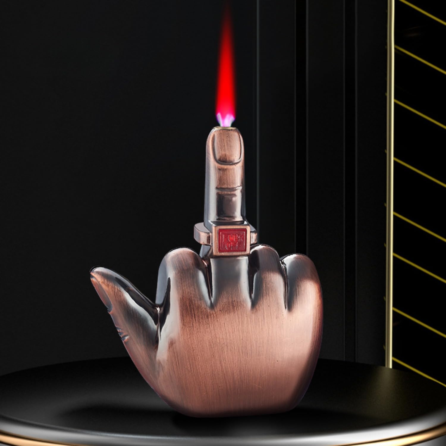 generic Creative Middle Finger Lighter Metal Jet Flame Torch Lighter Refillable Butane Granding Wheel Lighter Gadgets for Men NO Gas (Ant Copper), WB586