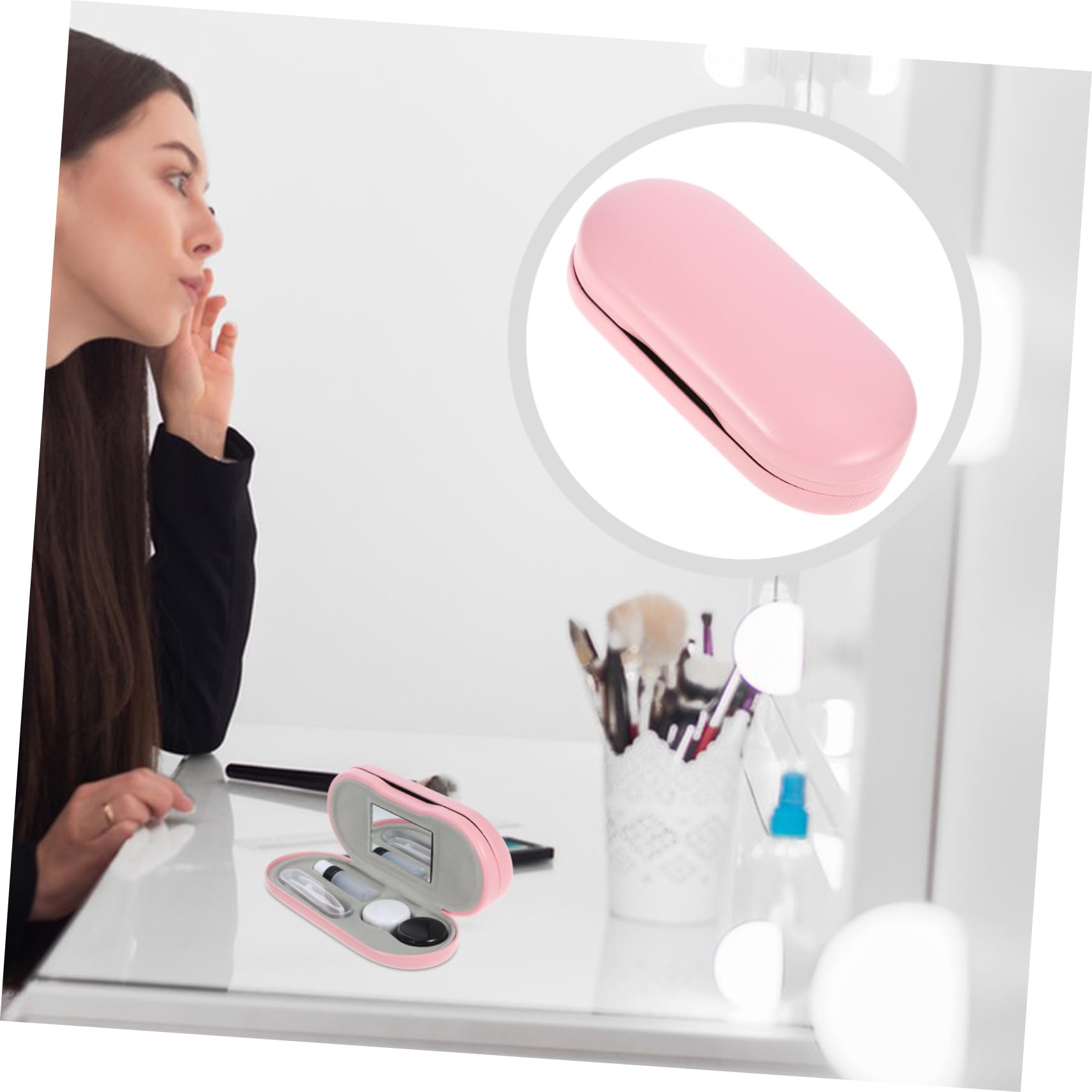 Mikinona Praktische Brillenbox aus Langlebigem PU Material mit Spiegel Tragbares Outdoor für Kontaktlinsen und Brillen Multifunktionaler Organizer für Unterwegs für Sonnenbrillenträger und