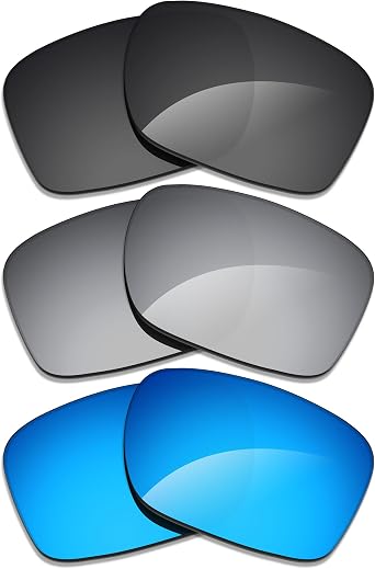 Alphax 3 Pair Polarized Replacement Lenses for Oakley Holbrook OO9102 Sunglasses- Black+Titanium+Blue