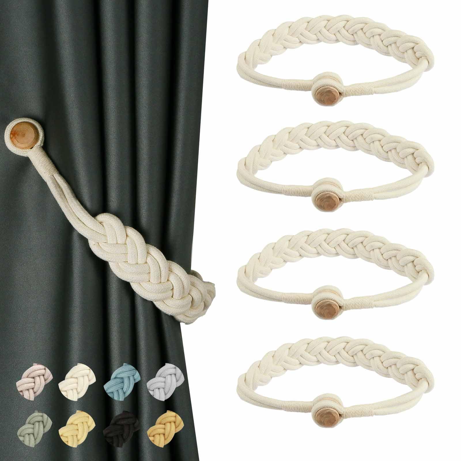 BEL AVENIR Curtain Tiebacks Magnetic Woven Curtain Holdback Drapery Tie-Back (Ivory Braid-4 Pack)