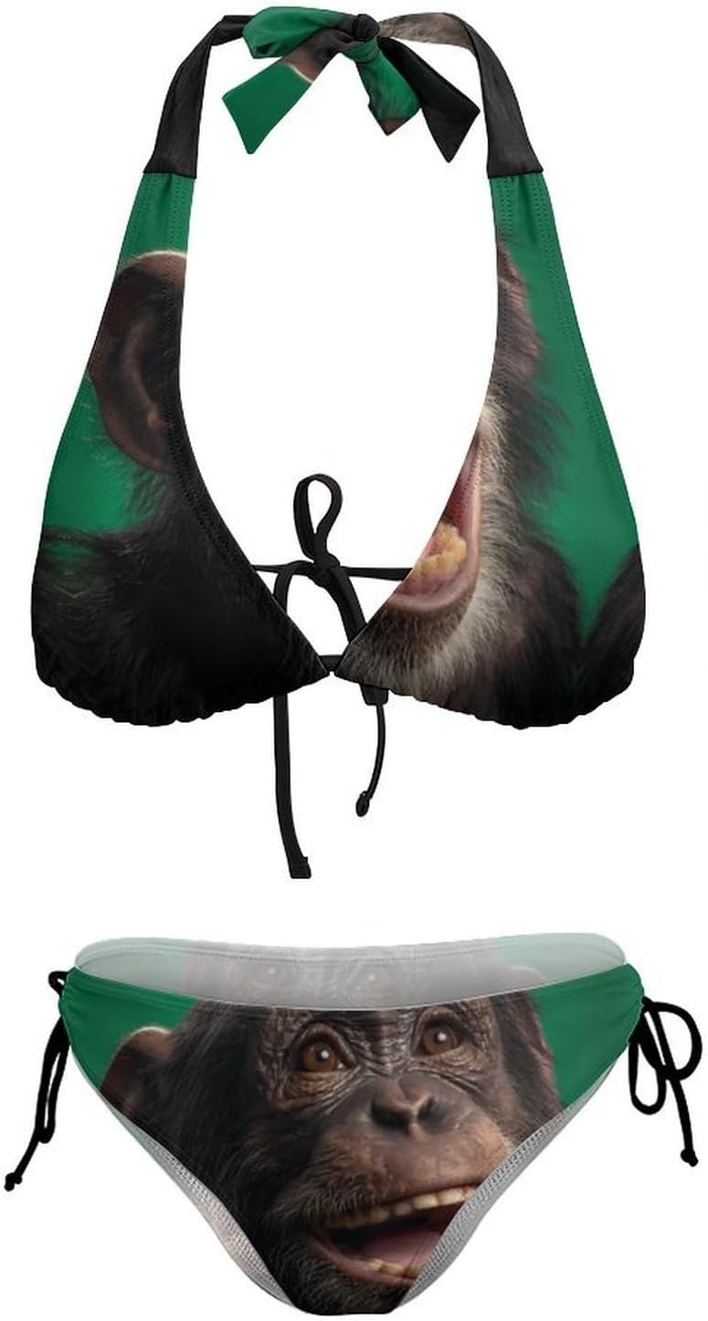 Monkey Laughing Chimpanzee Novelty Women's 2 Piece String Bikini Set Swimsuits Bathing Suit Swimwear