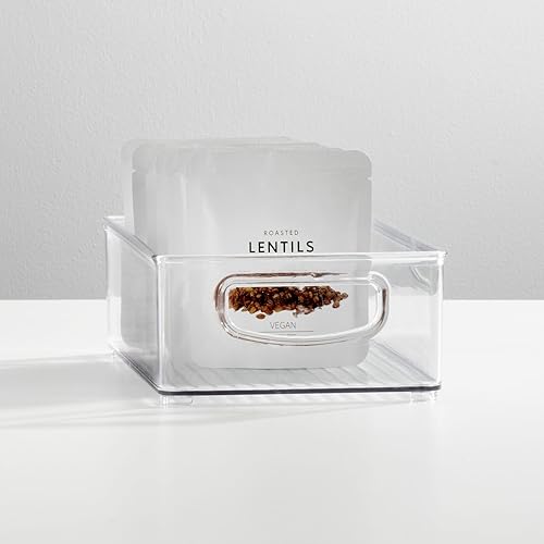 Miniatura 7 de mDesign Contenedores pequeños de plástico para almacenamiento de cocina con asas para organización en despensa gabinete refrigerador o congelador