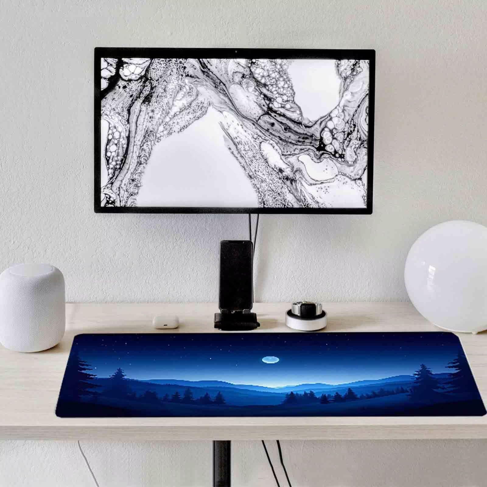 Niebieska podkładka pod mysz krajobrazowa XXL podkładka pod mysz 1200 x 600 mm podkładka pod mysz ze zszytymi krawędziami i antypoślizgową gumową podstawą podkładka pod mysz XXL do komputera, laptopa
