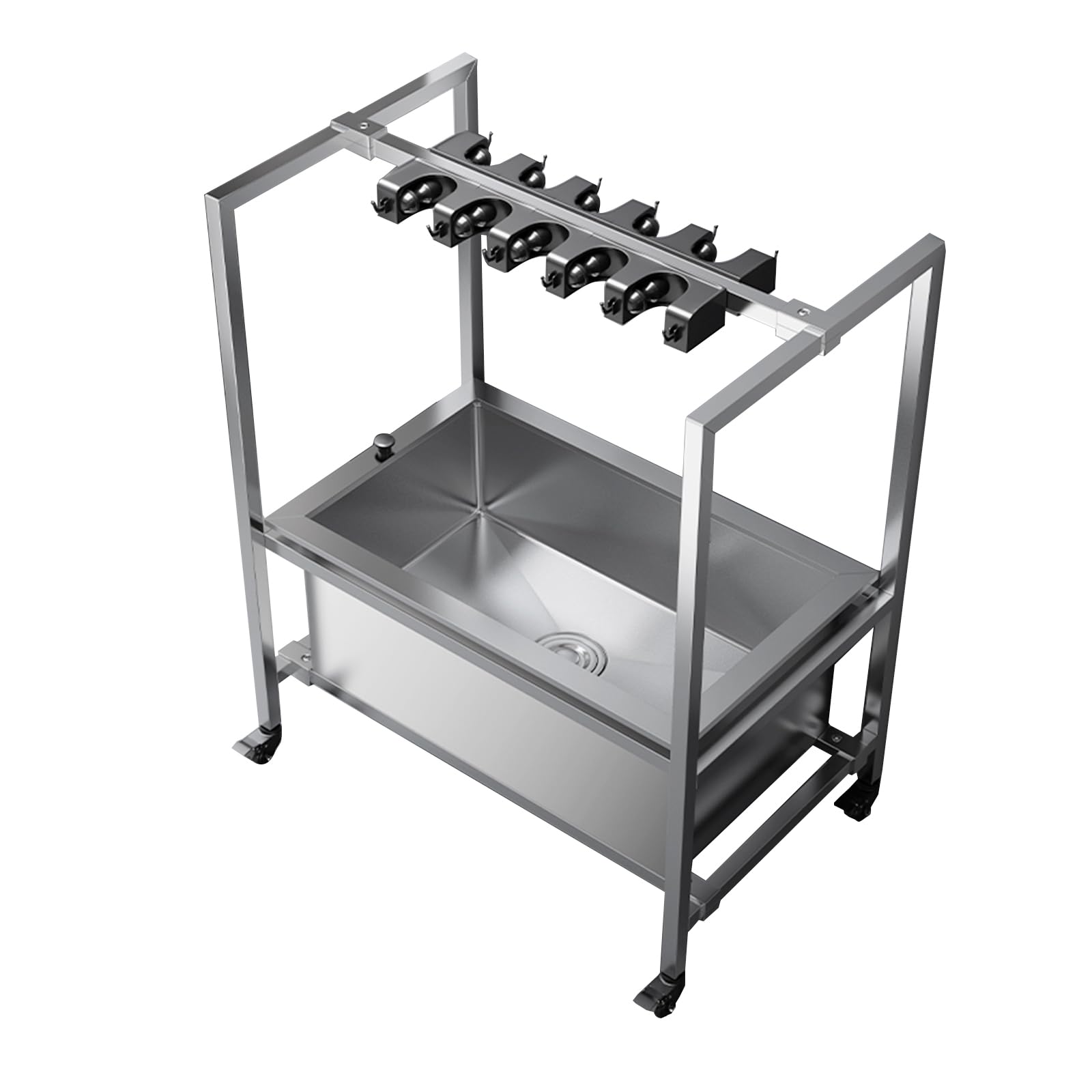 Carrello Pulizie Professionale in Acciaio Inossidabile, con Porta Scope, Commerciale Mobile Carrello Porta Attrezzi(93cm/36.6in,10 Slots and 12 Hooks)