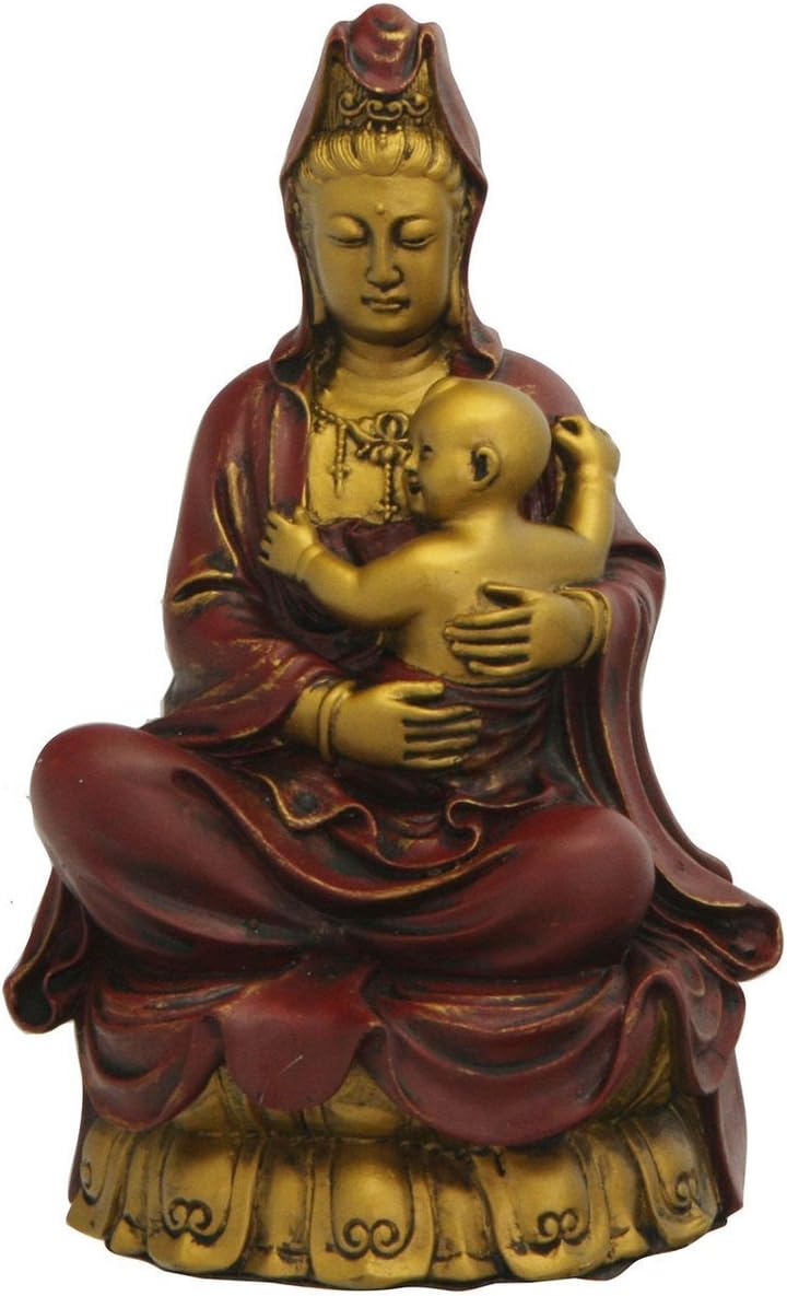 KuanYin with Baby Statue, Gold and Red Home & Kitchen
