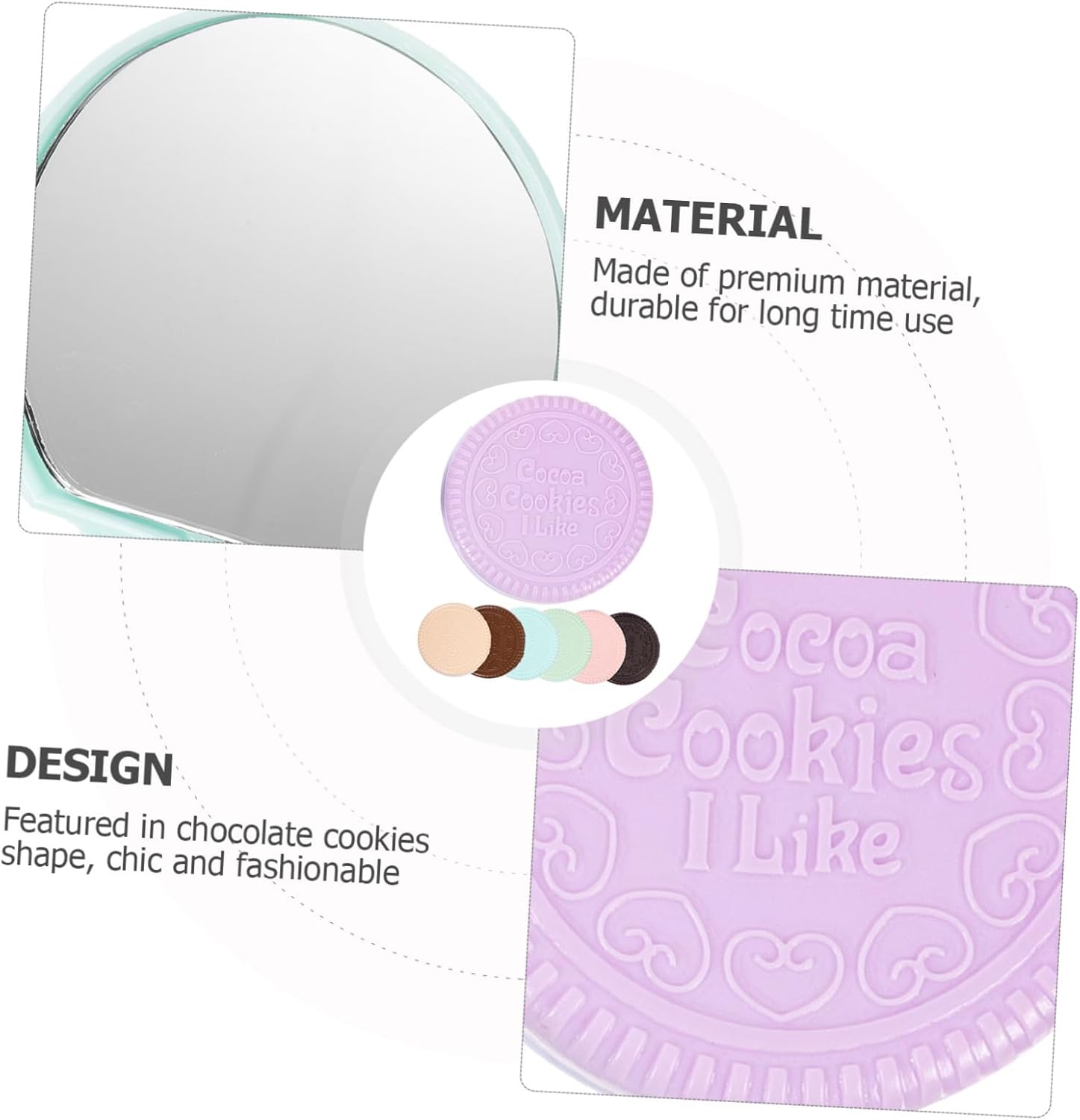 Healifty 7PCS Chocolate Cookies Pocket Mirrors with Comb Compact Cosmetic Makeup Mirrors in Dark Brown Light Brown Yellow Blue Green Pink Purple Portable and Lightweight for Women