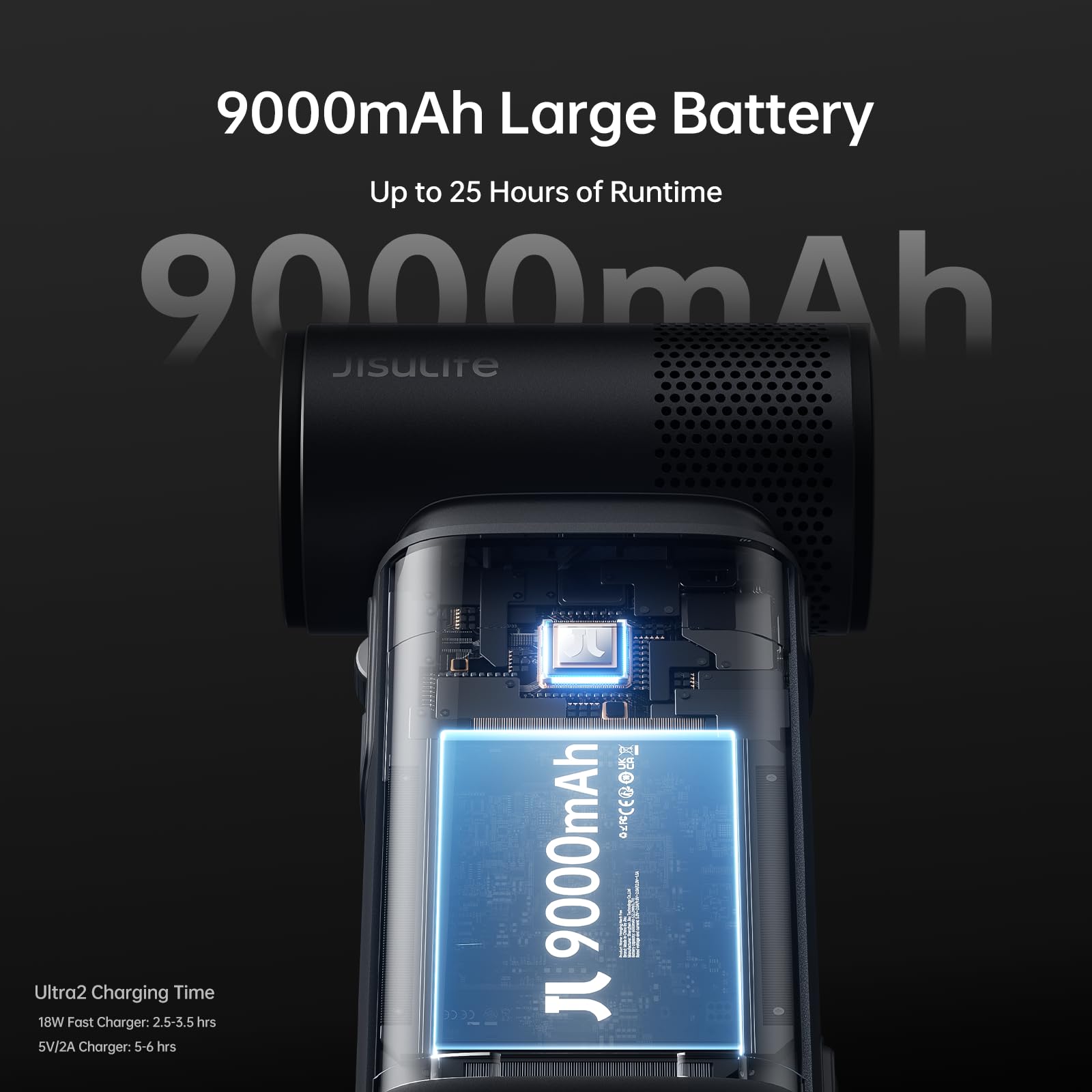 JISULIFE Tragbarer Handventilator Ultra2 9000mAh, 5-in-1, 100 Geschwindigkeiten, max 25h Akkulaufzeit, 18W Powerbank mit Taschenlampe, Metallgehäuse, Reisegeschenk für Männer und Frauen-Grau