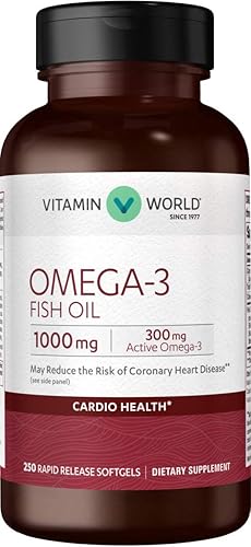 Vitamina mundo Aceite de Pescado Omega-3soft-gels para Cardio Salud1000mg 250Count