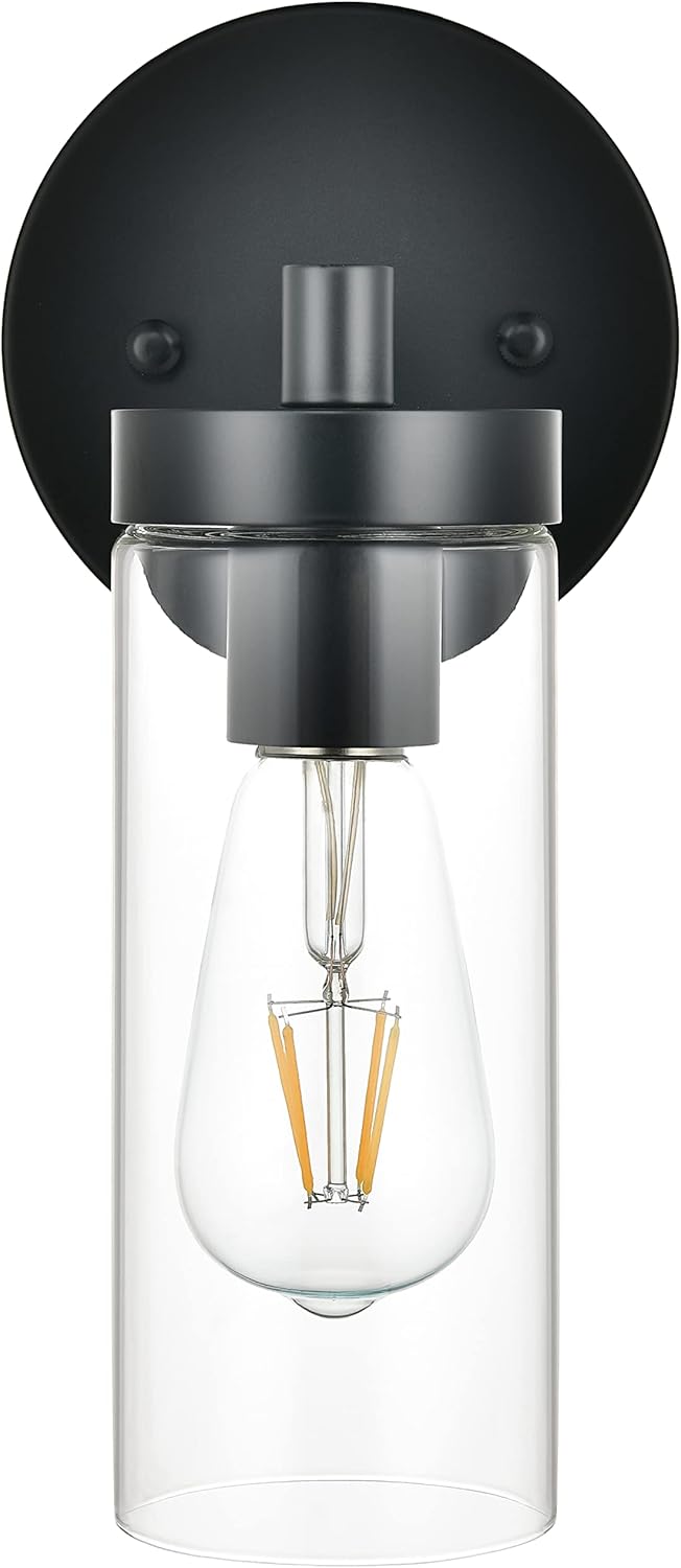 1-Light Simple Matte Black Indoor Hardwired Vanity Wall Lights Fixture with Clear Glass Shade, Vintage Wall sconces Lighting Decor for Kitchen Living Room Hallway Bathroom Bedroom Bedside