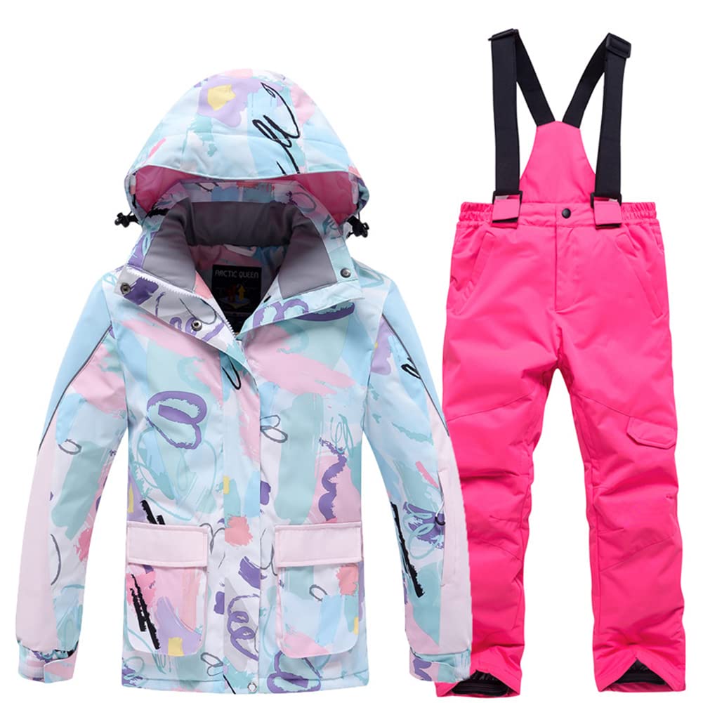 Girls/Boys Snowsuits Hooded Insulated Windproof Winer Coats Ski Jacket Snow Pants Set
