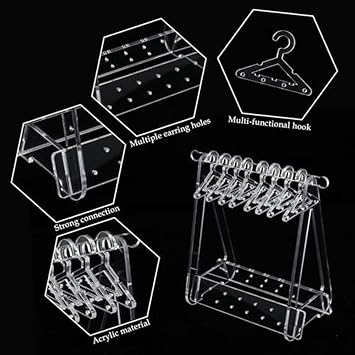 Clear Coat-Hanger Shape Earring Hanger Acrylic Hanger Rack with Mini Hangers Earring Jewelry Display Organizer Easy to Use