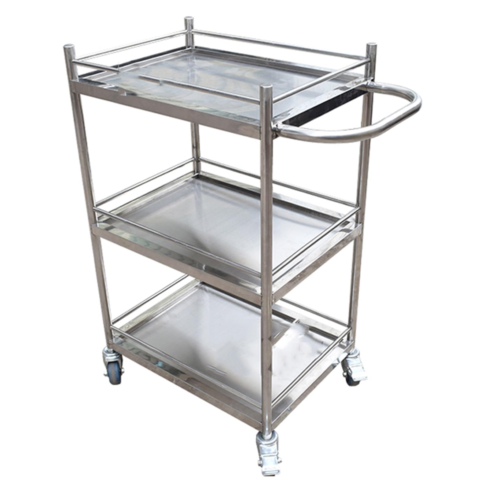 Arrello Rotante in Acciaio Inox 304 Carrello Multiuso A 3 Livelli Carrello con Ruote Corrimano E Copertura Carrello da Cucina Carrello di Servizio A Saldatura Unica(60x45x90cm/23.6x17.7x35.4inch)