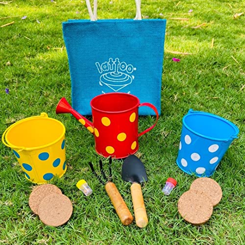 Lattooland Little Gardener’S Kit | Complete Gardening Kit For Children 3-8 Year Old| Gardening Tools, Metal Planters, Metal Watering Can, Soil, Seeds, Plant Markers And A Portable Jute Bag Lattooland Little Gardener’S Kit | Complete Gardening Kit For Children 3-8 Year Old| Gardening Tools, Metal Planters, Metal Watering Can, Soil, Seeds, Plant Markers And A Portable Jute Bag