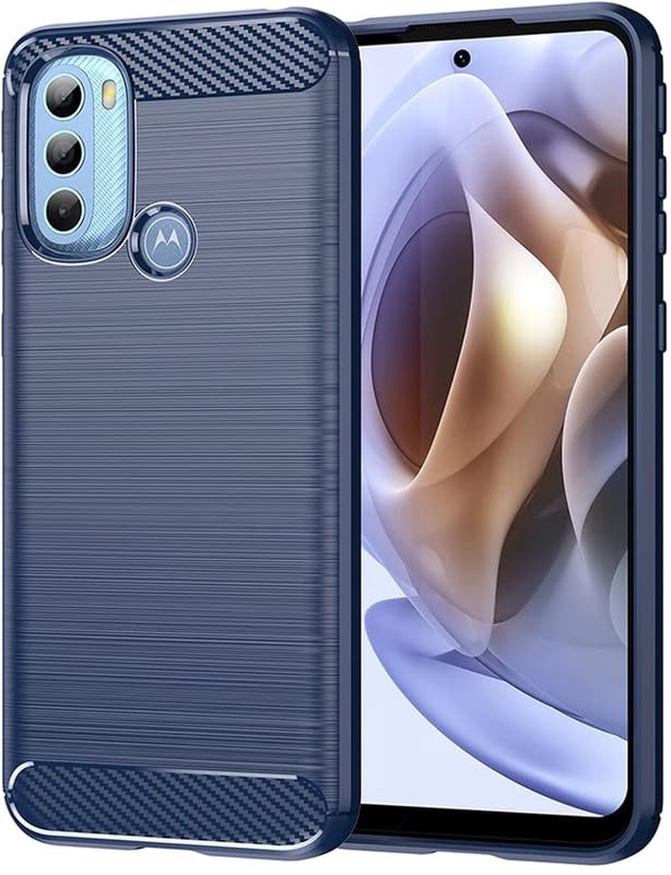 Image of NPRC Hybrid Ultra Slim Protective Case TPU Non-Slip Carbon Fiber Texture Shockproof Case Cover for Moto G31 - Blue
