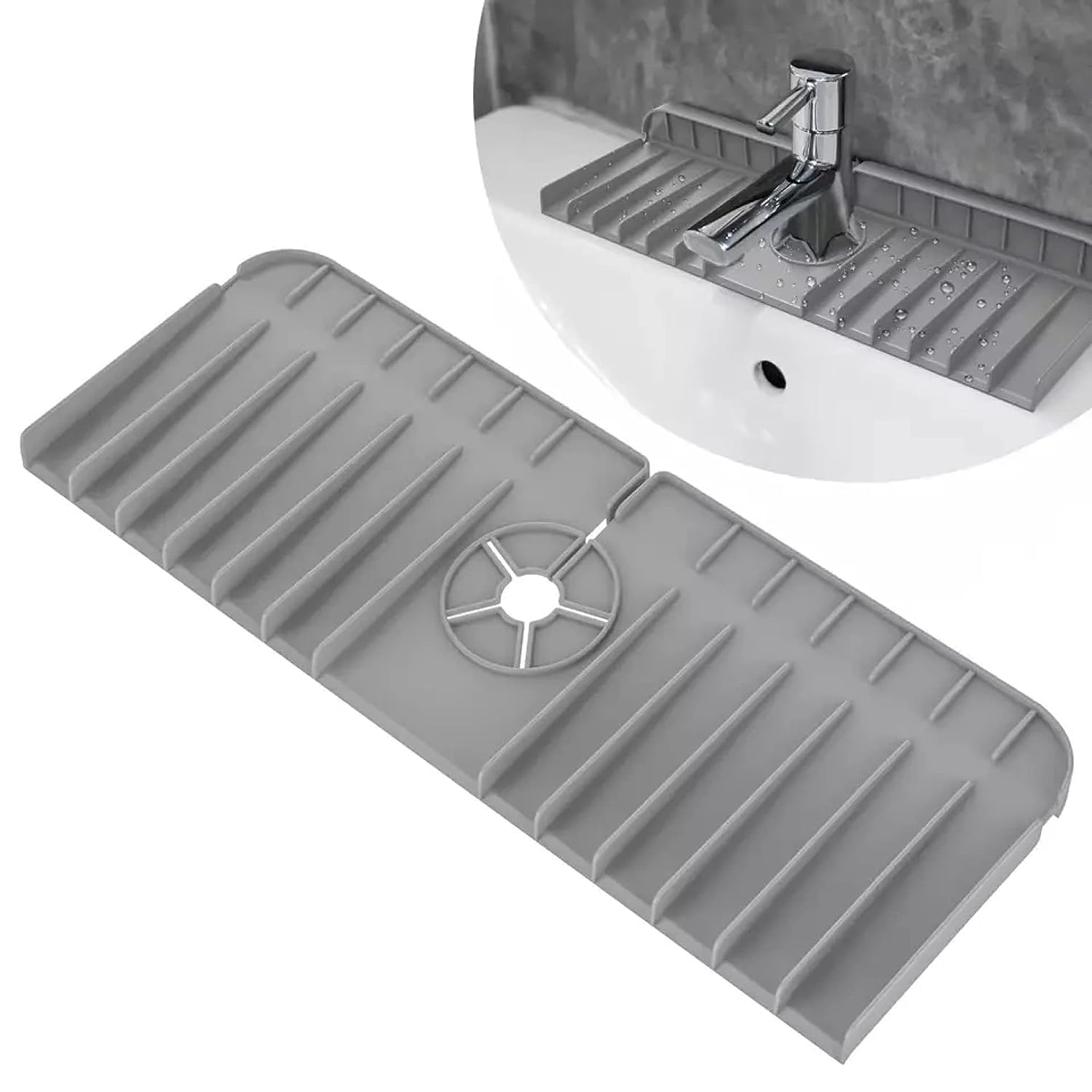 Silicone Sink Mat, Kitchen Faucet Sink Drainer Mat, Countertop Splash Protector & Storage, Dish Drying Mat, Non-Slip Soap Holder No Mess Silicone Splash Pad for Bathroom Sink-image-7