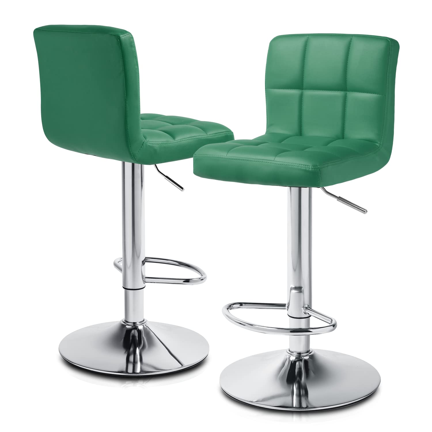 MoNiBloom Adjustable Bar Stools Set of 2 PU Leather Swivel Counter Height Modern Square Island Barstool with Back for Kitchen Counter Chairs, Teal Green