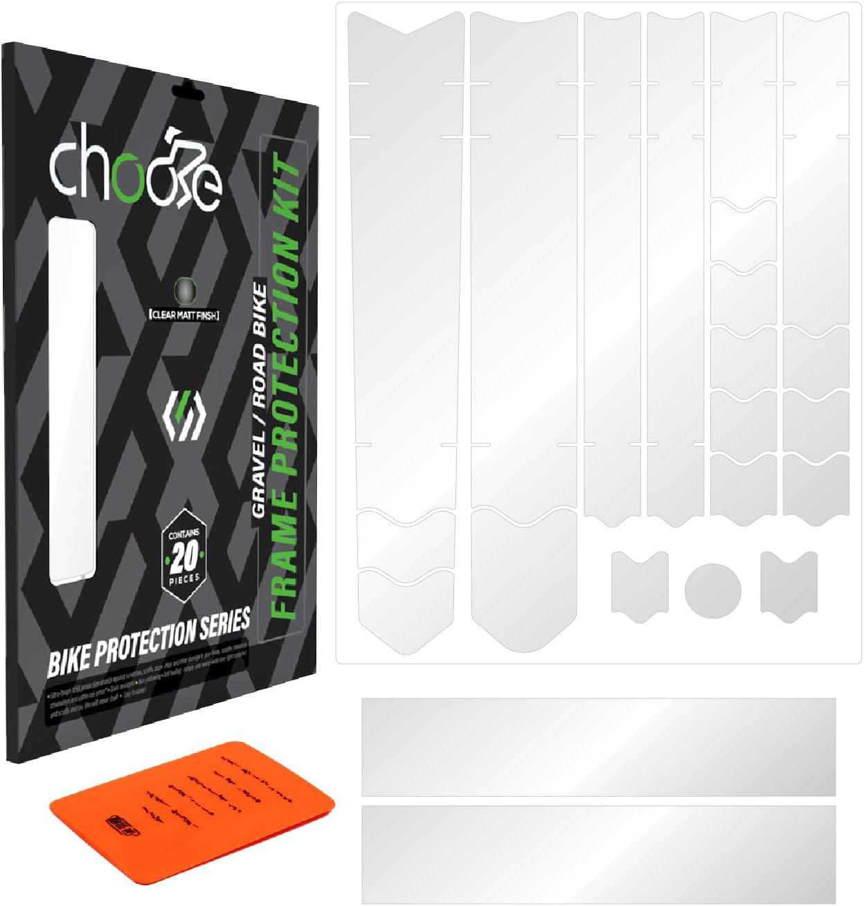 CNC Road/Gravel Bike Frame Protection kit,20Pcs Total Bike Frame Protector Sticker-Frame Guard Tape Wrap Film for Top/down Tube,Seatstays,Chainstay,Cable Wear,Protects Bike from Scratches and Dings.