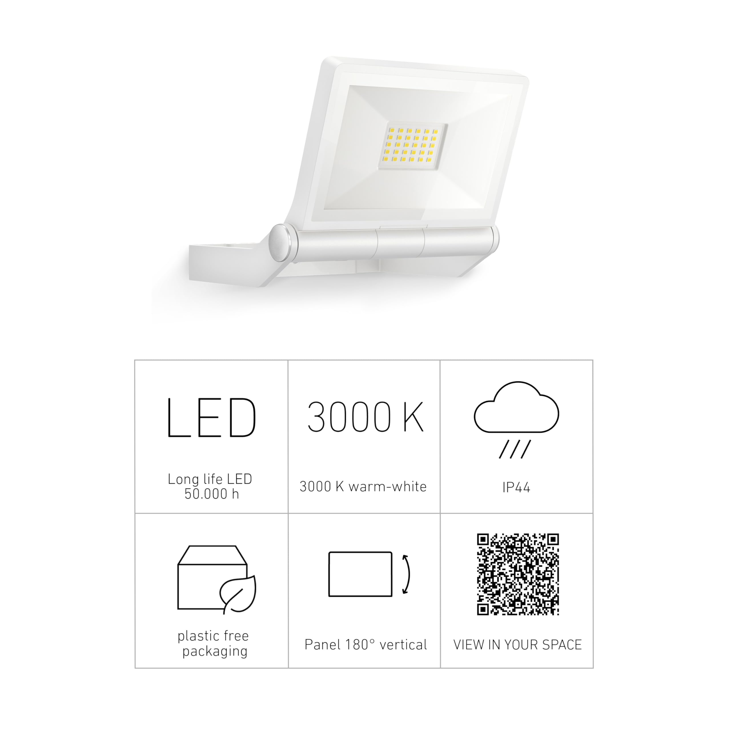 Steinel XLED ONE 065218 Foco LED para exteriores | fabricado en aluminio, en color blanco, con consumo de 17,8 W e intensidad de 2050 lúmenes