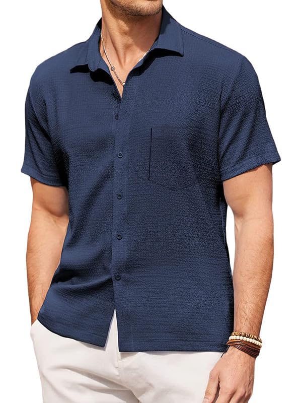 Image of Pinkmint Men's Popcorn Shirt Comfortable Short Sleeve Shirt's Casual Textured Shirt (Pack of 1) Pink