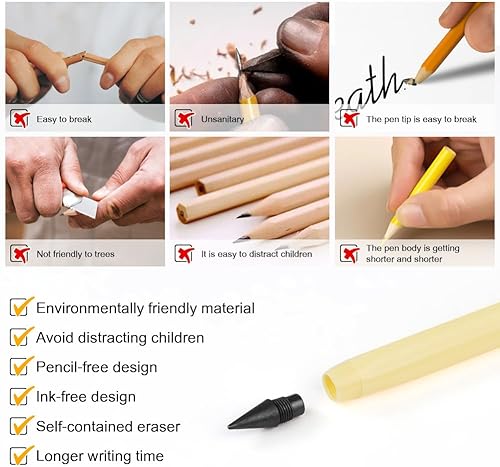 Miniatura 3 de Lápiz infinito, 7 lápices sin tinta Forever con 7 puntas reemplazables, lápices sin afilar para niños, para escribir, dibujar, estudiantes, hogar,