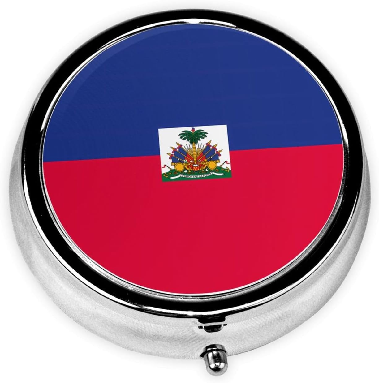 Haitian Flag Portable Pill Box, can be Put into Wallet, Pocket, Lightweight Square 3 Compartment Pill Box, Convenient, Mini Round Pill Box