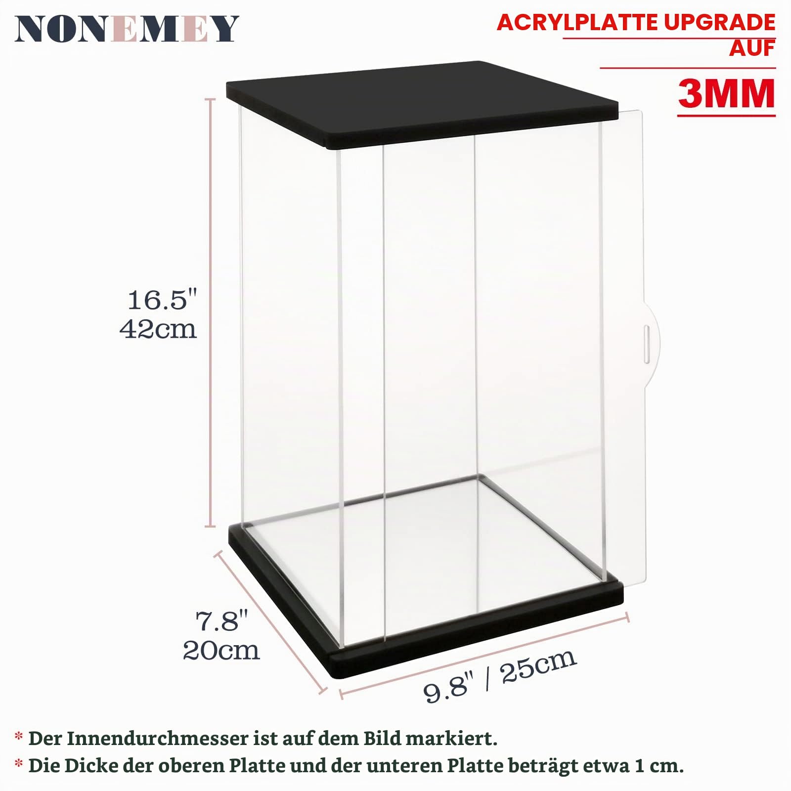Nonemey Acryl Vitrine / Schaukasten mit LED Licht & Fernbedienung – staubdichte Display Case Box für Sammlerstücke,Figuren & Collectibles-Schwarz, 25x20x42cm