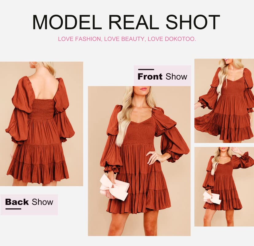 Image of Dokotoo Womens 2025 Spring Summer Dresses Elegant Off The Shoulder V Neck Long Sleeve Ruffle Flowy Mini Short Skater Dresses