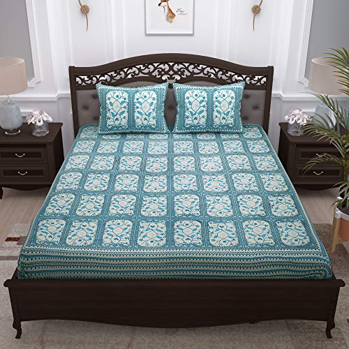 Image of Story@Home Pandora Collection 152 TC 100% Cotton Bedsheet for Double Bed with 2 Pillow Covers (90 X 108 Inch, Grey & Sky Blue)