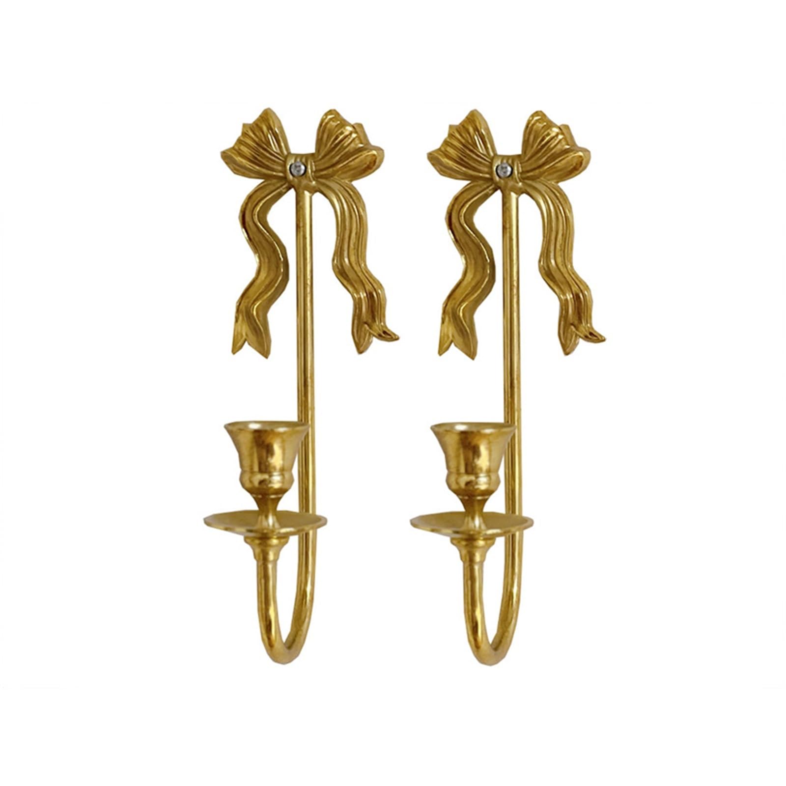Candelabros de Pared de latón Tallado, candelabro con Forma de Lazo, decoración de Pared para el hogar, Bodas, artesanías exquisitas Hechas a Mano (2 Piezas)