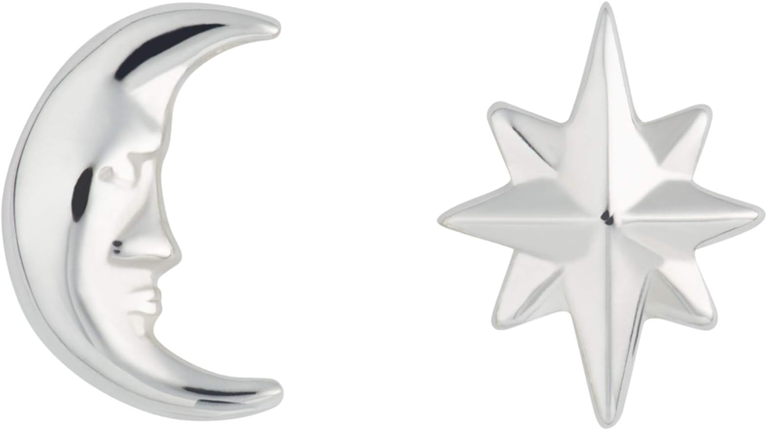 Lily Charmed - 925 Sterling Silver Moon and Star Stud Earrings or 18ct Gold Plated Mismatched Studs