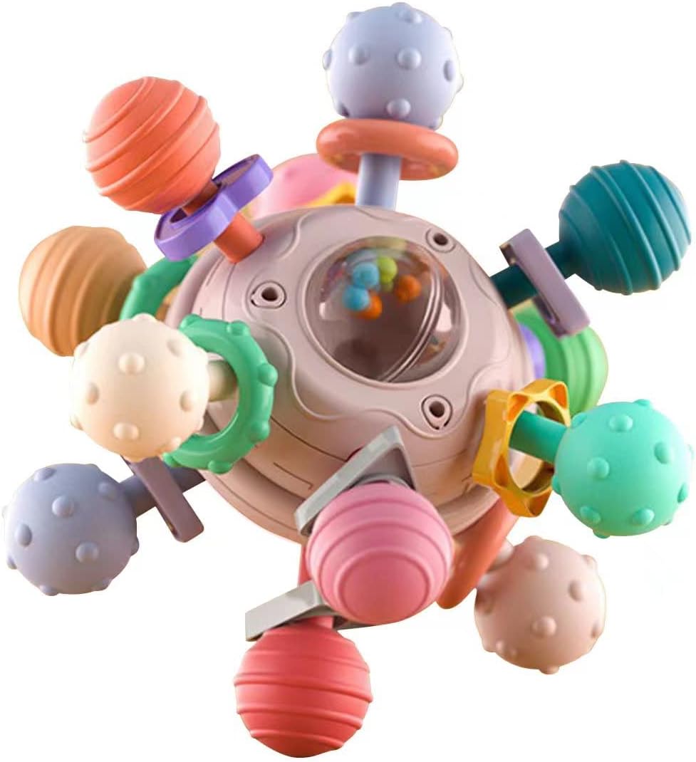 Baby Teething Toys Sensory Baby Chew Infant Teething Relief Colorful Ball Rattle Teethers Toys Grasping Activities for 0-6-12-18 Months Girls Boys Gifts (Pink)