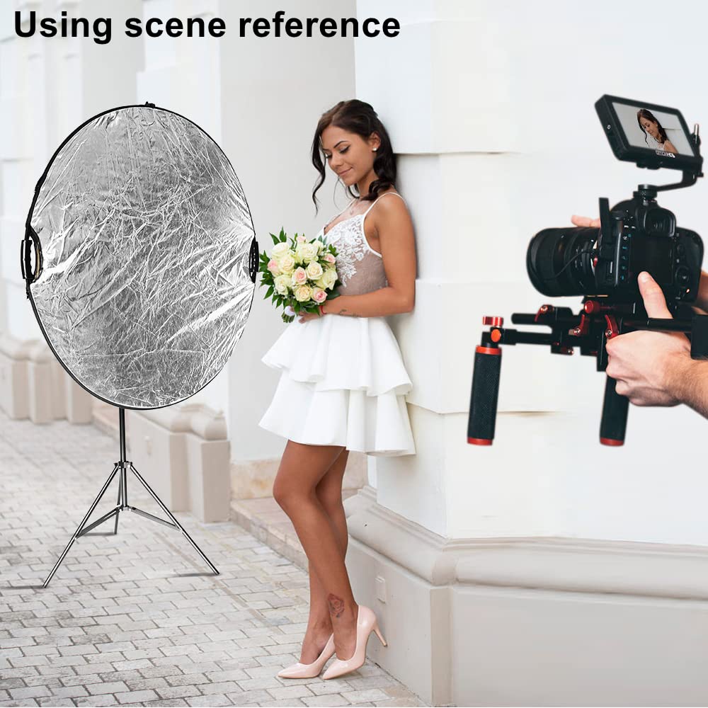 Selens 5 in 1 Reflektor 110CM mit Lichtstativ Reflector Clip Halter Kit für Fotostudio Portrait Fotografie, Runder Reflektor Diffusor Gold/Silber/Weiß/Schwarz/Transparent