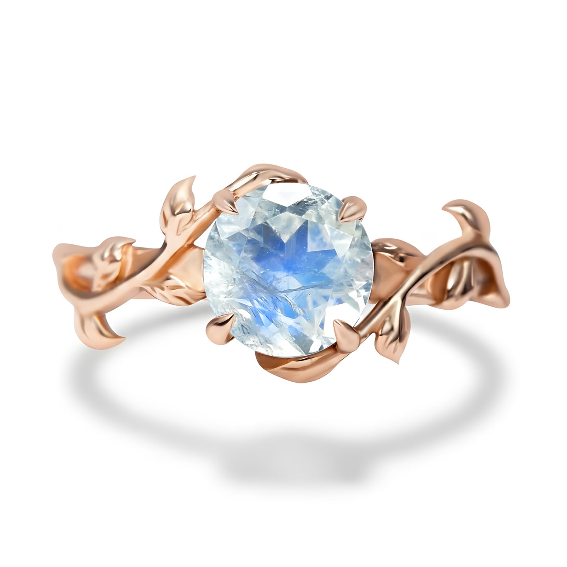 yukaris 水滴一粒 stone ring.◎ムーンストーン 15号 Asana Crystals Moonstone Engagement Ring with Leaves & Vines, 14k