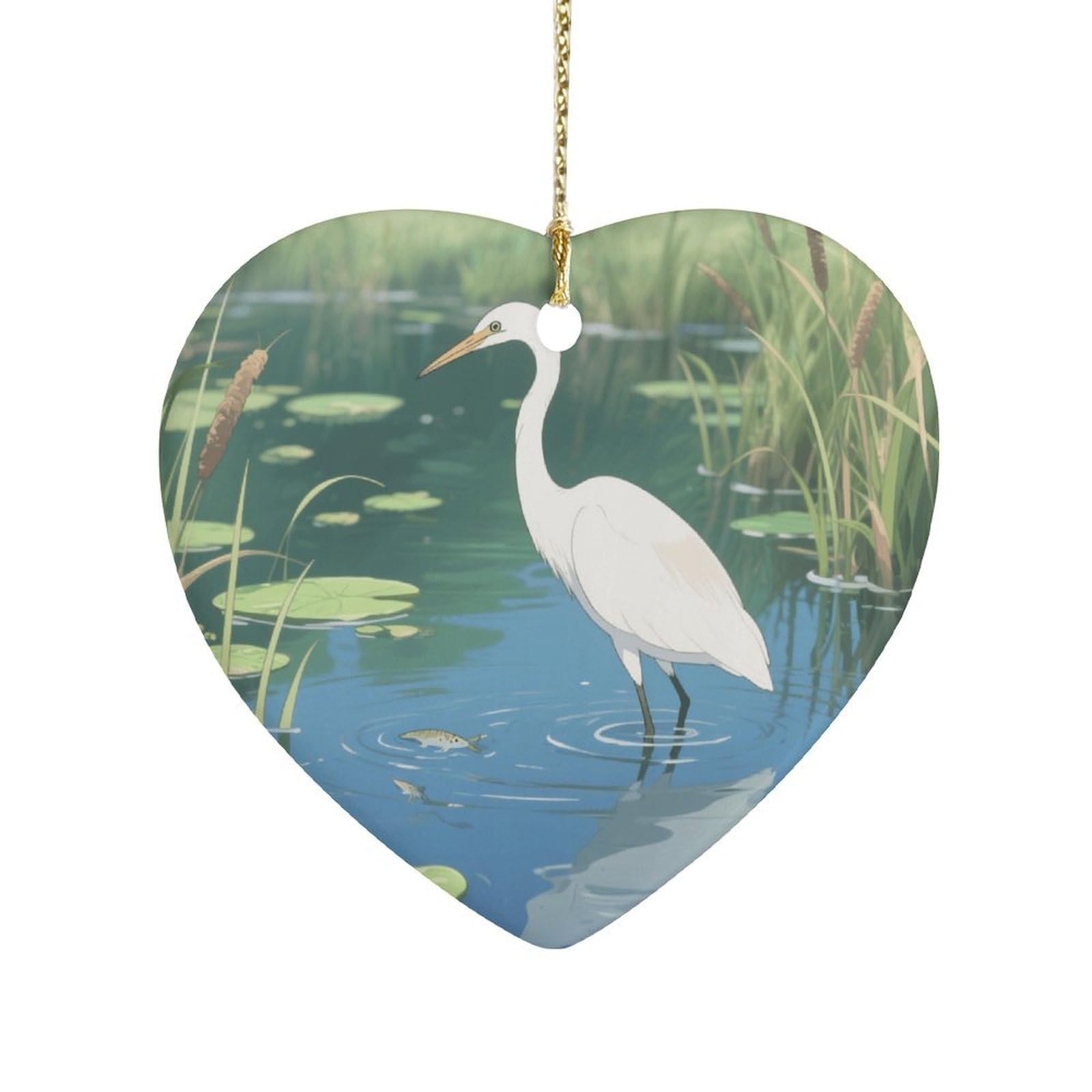 Fekiloot Style Heron Fishing Ceramic Ornament Home Decor Keepsake