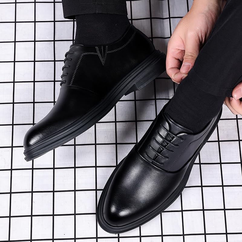Battle Men Men’s 3-Inch Elevator Leather Oxford Shoes, Black Leather Height Increase Dress Formal That Make You Taller 3 Inches.4