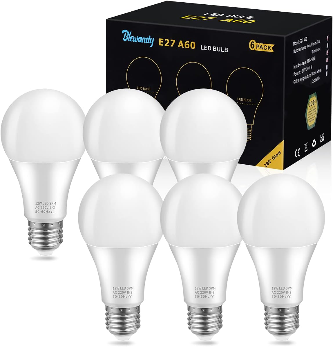 E27 Screw Bulb, 12W E27 LED Bulb Equivalent to 100W Incandescent