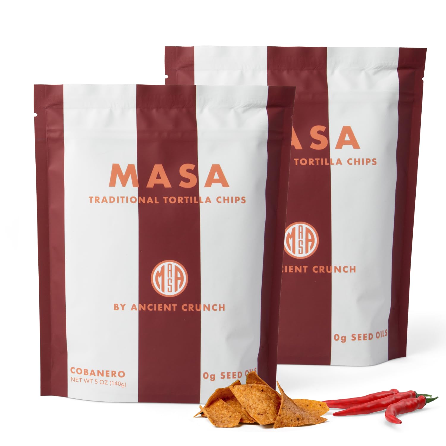 MASA Chips - Cobanero Tortilla Chips - Handmade Corn Tortillas - Spicy Chips & Snacks - Naturally Grown Yellow Corn, Made with Grass Fed Tallow, Sea Salt, Chili - 2 Pack 5 Ounce Each
