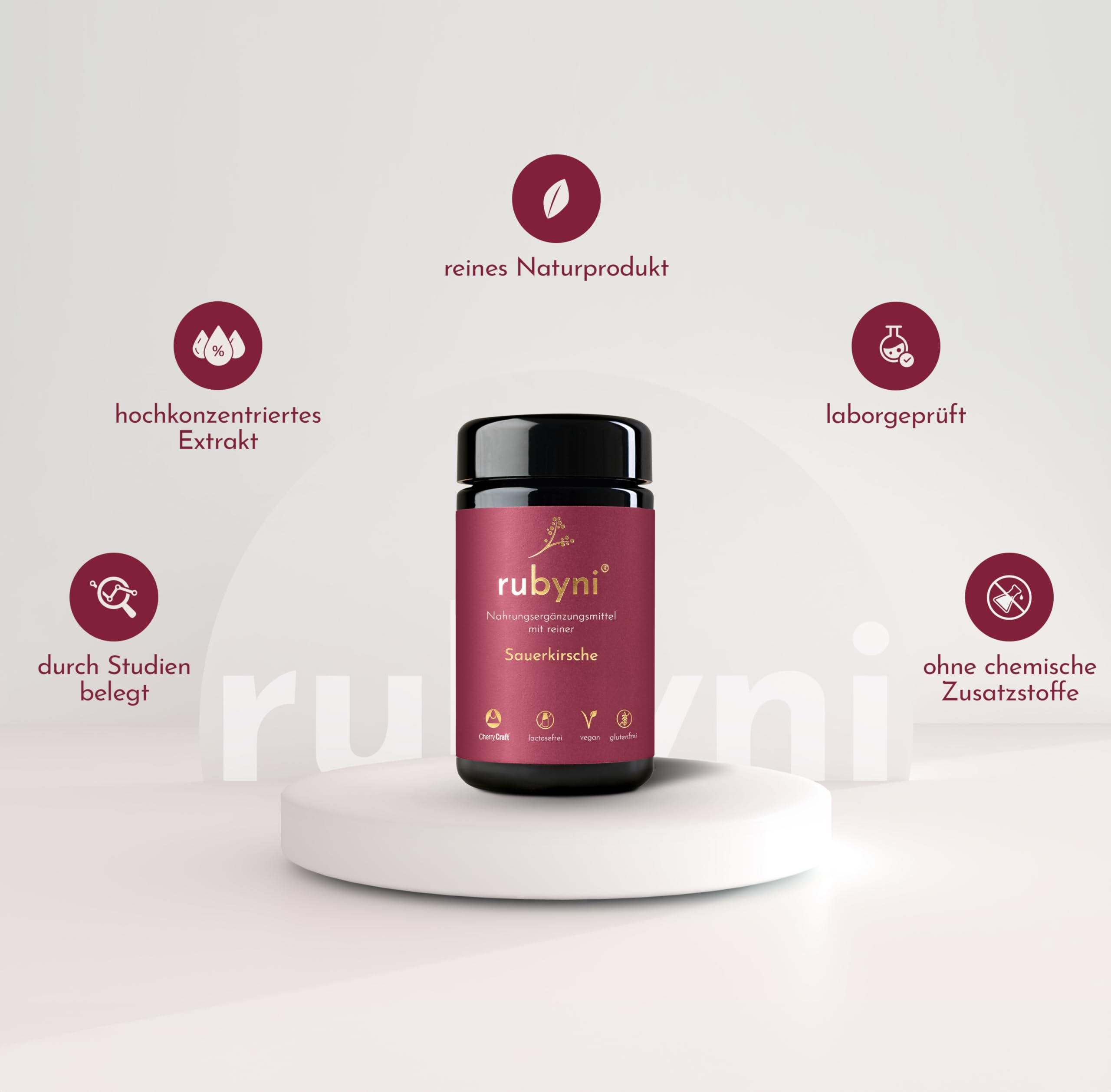 Sauerkirsche - 90 Kapseln - Vegan, gluten- & laktosefrei | 360mg Sauerkirschenextrakt pro Kapsel (= 112.000mg Kirschen pro Tagesdosis) - CherryCraft - 100% Rein & Laborgeprüft