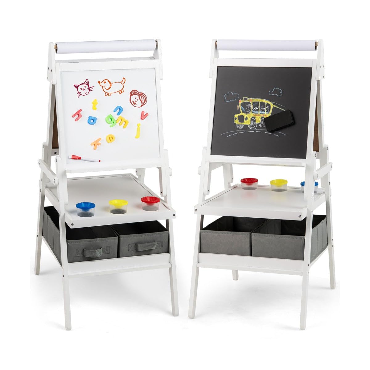 Chevalet 3-en-1 pour enfants 54 x 46 x 101,5 cm avec rangement pratique et design éducatif en MDF blanc 20_0011419
