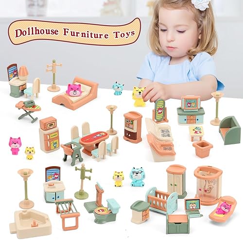 Miniatura 2 de Paquete de 50 muebles para casa de muñecas para niños, juguetes grandes sueños para bebés, niños y niñas a partir de 3 años, accesorios en