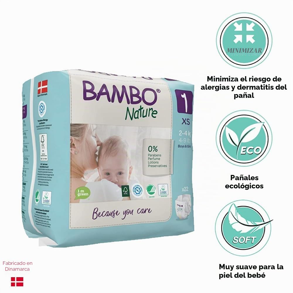 Pañales Bebé Bambo Nature Talla 1 – 2 a 4kg (PACK 6 x 22 UN)