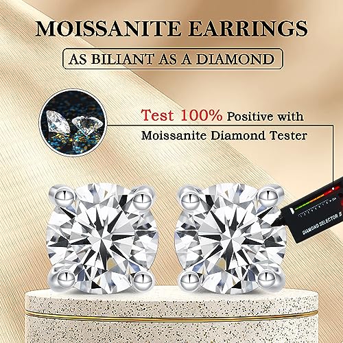 Moissanite Stud Earrings 1-4ct S925 Sterling Silver Earrings Moissanite Earrings Hypoallergenic Lab Created Diamond D Color Jewelry Gifts for Women Men Valentine's Day2