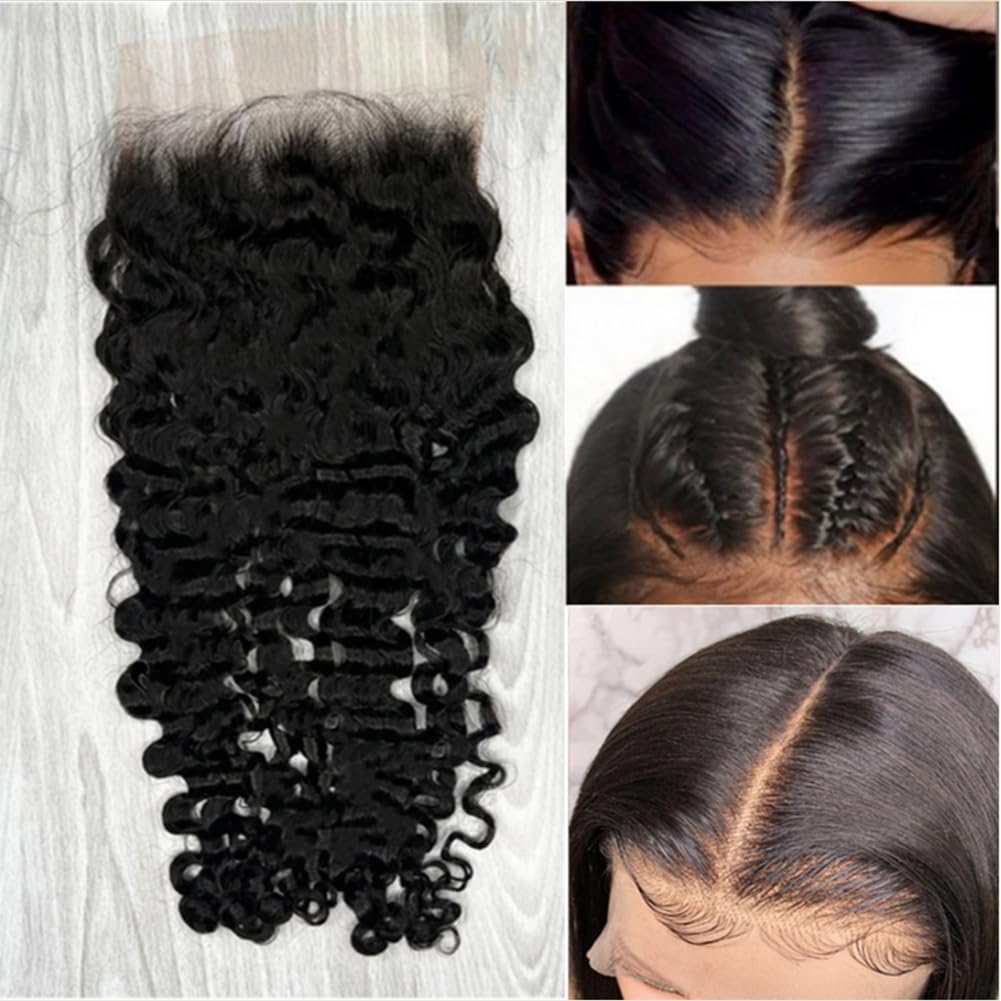 4x4 Silk Base Lace Closure Human Hair Topper Pre Plucked Baby Hair Amazon.com : Nicewig Burmese Curly 4x4 Silk Base Lace  main image 3