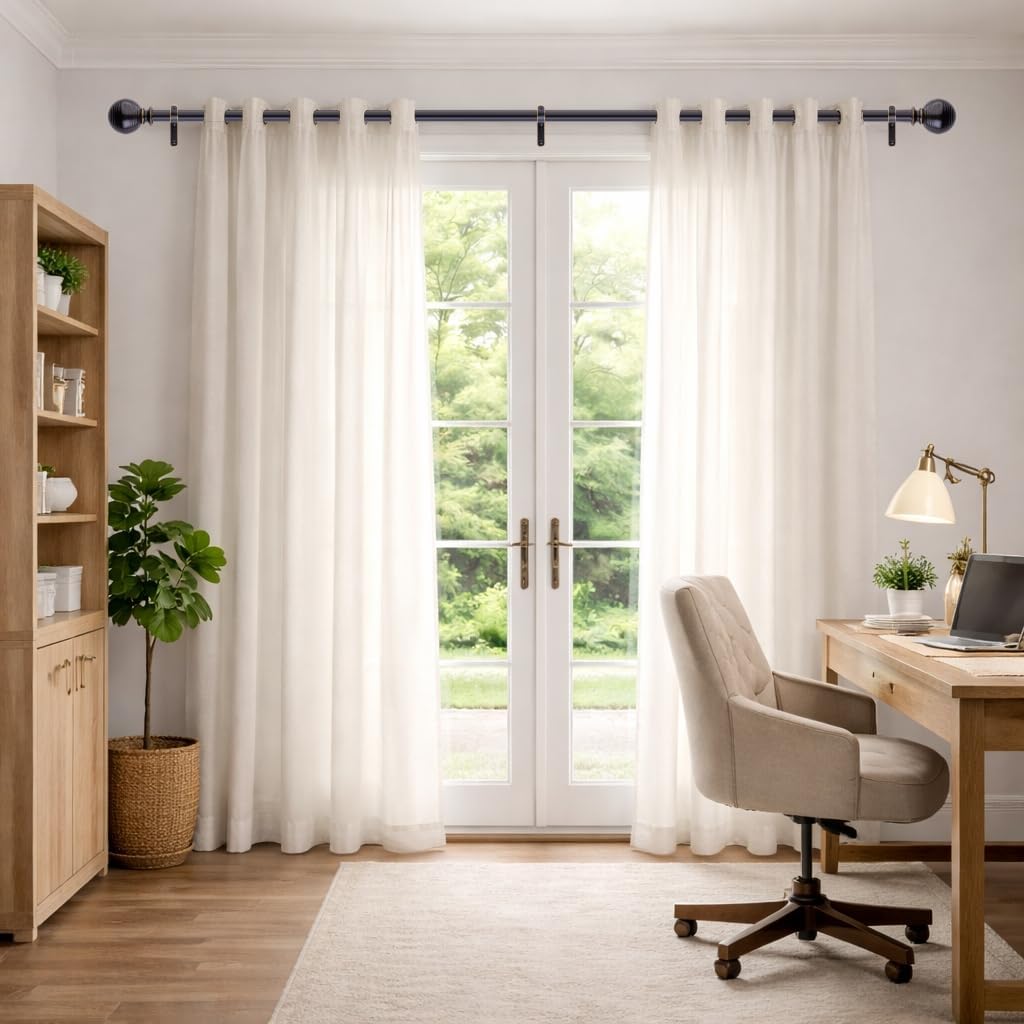 Bronze Curtain Rods for Windows 18 to 144 inch, 1 Inch Adjustable Curtain Rod, Heavy Duty Window Curtains Rod for Bedroom Living Room, Modern Decorative Drapery Rods Orb Finials