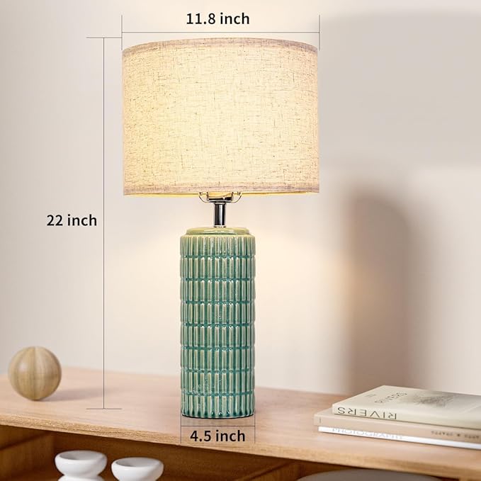 Tingruiz 23" Grey Ceramic Table Lamp for Living Room Fully Dimmable, Nightstand Bedside Lamps for Desk End Side, Large Modern Rustic Farmhouse Lights for Bedroom entryway Home Decoration Gifts Bulbs Included photo 3